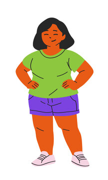 Indonesian woman casual modern clothing confident pose hands on hips standing isolated white background flat color style