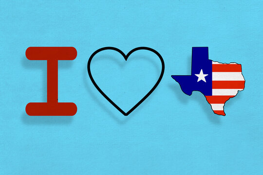 Illustration of love phrase with heart and state shape