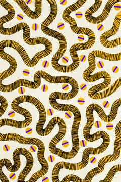 Abstract curved shapes and striped circles illustration