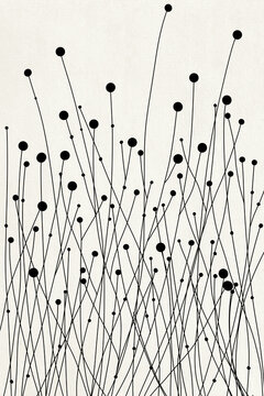 Abstract minimalist Black line illustration with delicate dots
