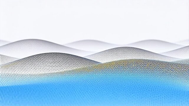 Abstract 3D wavy surface with dot matrix pattern and blue gradient on white background