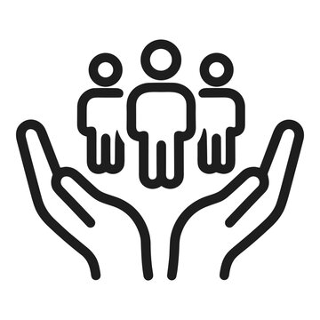 Vector line icon of hands holding people symbolizing care and support