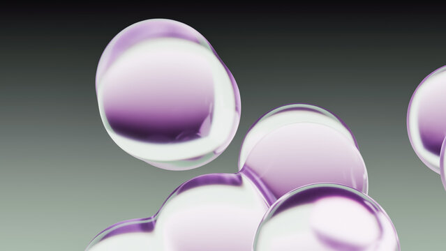 Abstract render of purple transparent floating bubbles