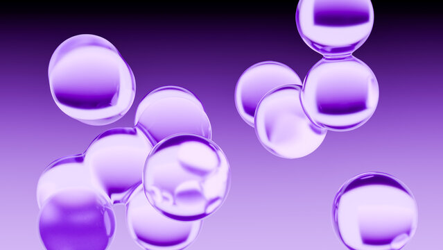 Floating purple transparent bubbles in an abstract 3d render