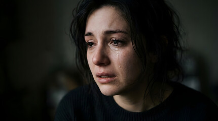 Fototapeta premium Crying sad young woman portrait