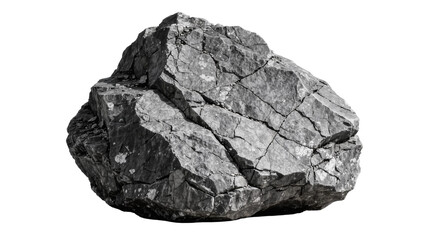Rough dark grey fractured boulder, isolated on transparent background © iPNGi