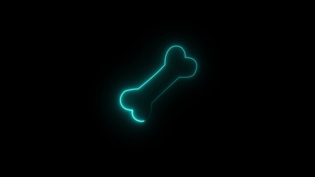 Glowing cyne neon bone silhouette on a black background great for medical or pet themes. 4k motion video