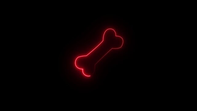 Glowing red neon bone silhouette on a black background great for medical or pet themes. 4k motion video