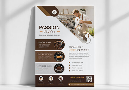 Flyer and Poster Template  for Coffee Shop, Specialty Coffee and Artisan Cafe.