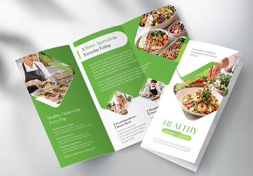 Trifold Brochure Template for Healthy Food and Organic Restaurant.