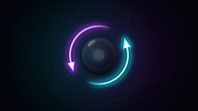 Glowing Circular Arrows Rotation Animation on Dark Background
