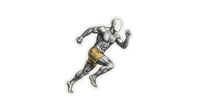 Anatomical drawing of running man muscles isolated on transparent background png
