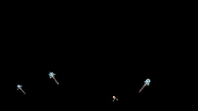 magic staff, wizard staff, wand, magic, fantasy, weapon, spell, sorcery, RPG, game asset, mystic, power, item, object, emoji, animation, motion graphics, black background, isolated, pixel art, retro, 