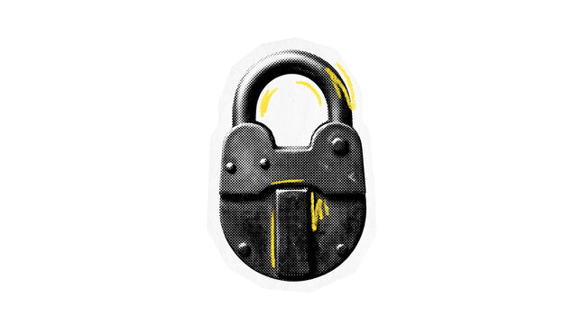 Retro halftone padlock isolated on transparent background png