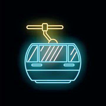 Gondola cabin displaying a luminous ski lift sign with modern neon light effect
