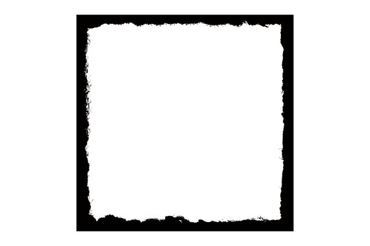 Grunge black square frame with distressed rough edges isolated on transparent background