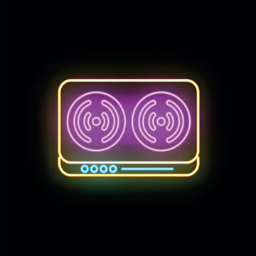 Neon glowing induction stovetop icon showing modern electric cooking technology