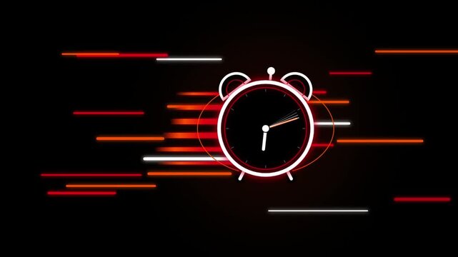 Glowing Alarm Clock with Fast Neon Speed Lines Time Concept