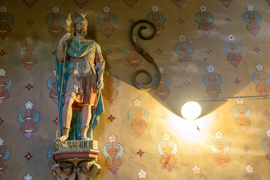 Statue of Saint Maurice in armor holding a spear, Gers, Saint Georges, France