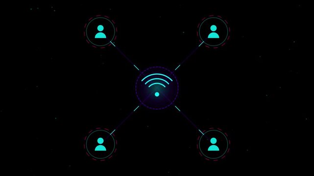Glowing Wireless Wi-Fi Network Hub with User Connection Animation