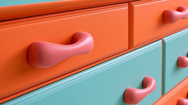 Colorful Painted Wooden Chest of Drawers with Pastel Knobs.