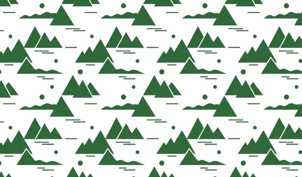 Monochrome mountain landscape seamless pattern with minimalist hills and sun shapes