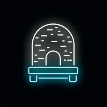 Neon glowing igloo icon representing winter, arctic, or cold shelter