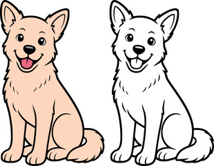 Obraz premium Cute dog illustration icons in line art and colored style, coloring page for kids