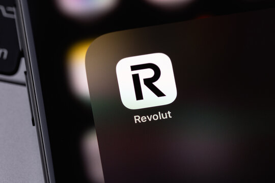 Revolut mobile icon app on a screen smartphone iPhone closeup. Revolut is a global financial technology company. Batumi, Georgia - July 7, 2026