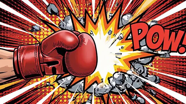 Red Boxing Glove Delivering A Powerful Punch In Retro Comic Book Style