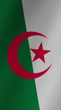 Algeria national flag waving in the wind on vertical size