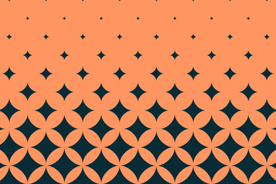 A stylish repeating design combines warm coral curves and deep teal star motifs in a balanced decorative layout, ideal for modern wallpapers, branding, textiles, and web backgrounds.