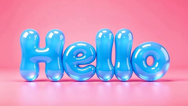 Blue translucent three-dimensional Hello letters on pink surface