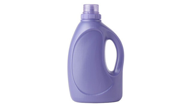 Purple plastic laundry detergent bottle with handle, isolated on transparent background