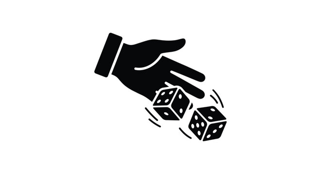 A hand releasing several dice into the air black silhouette chance cubic gambling game hazard