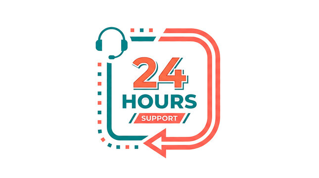 24/7 Support Service Logo Design with Headset Icon -, isolated on transparent background