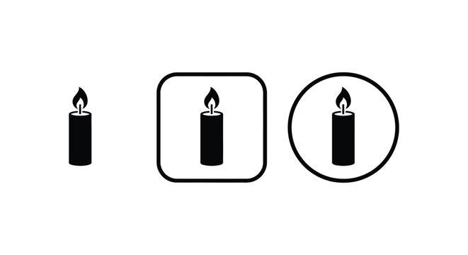 Three black candle silhouettes with burning wicks against a white background silhouette candles flame lit