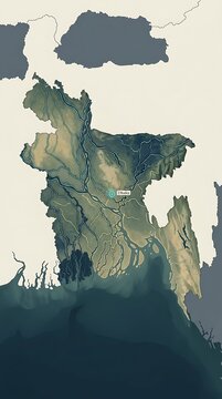 Topographic Map of Dhaka Region with River Networks
