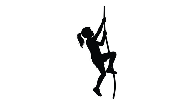 A child climbing a rope is depicted in a black silhouette children kid youth ascending
