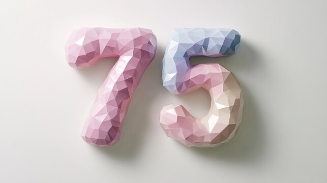 Elegant Three Dimensional Seventy Five 75 Birthday Anniversary Number Text Art in Soft Pastel Colors