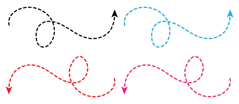 Long squiggle dashed and dotted line arrow vector set for creative design elements isolated on a transparent background for professional projects.