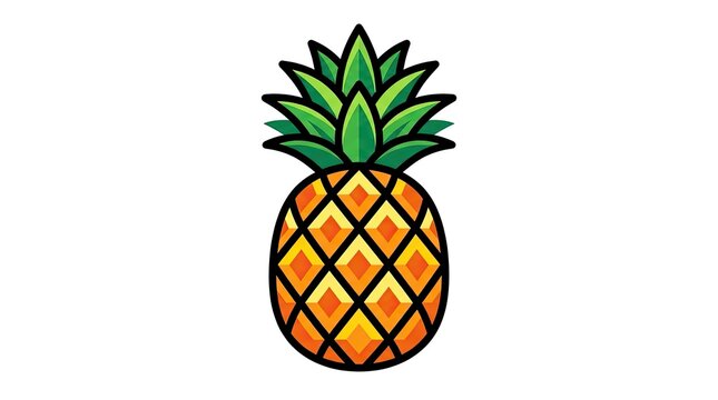 Stylized pineapple illustration with bold outlines and green leaves.