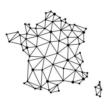 France map. Abstract geometric map - connection mesh lines.