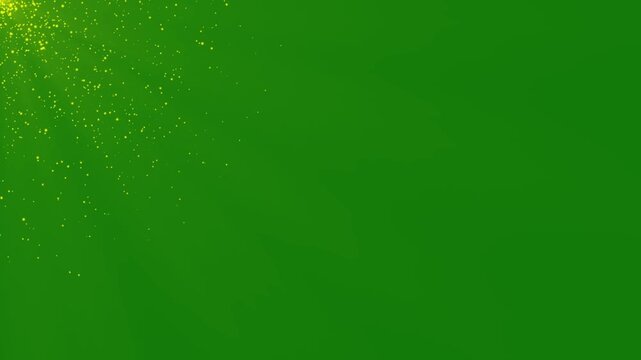 Abstract particle background with moving flying particles, soft light and glowing bokeh, blurred atmosphere, shimmering golden dust, elegant motion design, video animation, green background 4K