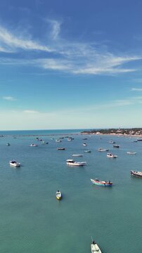 Vertical Aerial View of Fishing Boats at Pamban Harbour Rameswaram Tamil Nadu India