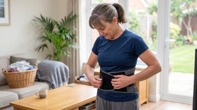 Active Adult Adjusting Breathable Fabric Compression Belt Intended to Deliver Dependable Support for Body Core During Daily Home Activities