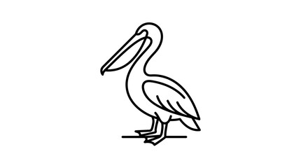 Obraz premium Minimalist Black Line Art Pelican Illustration. Simple Vector Drawing of a Seabird, Outline Icon Design Element.