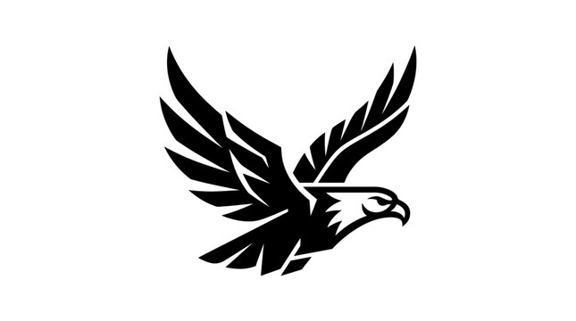 Stylized flying eagle or hawk icon vector illustration. Majestic bird of prey soaring with wings spread, black and white graphic.