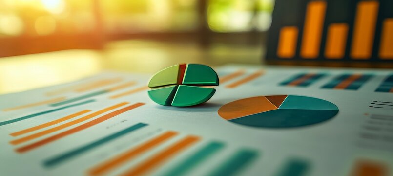 Financial Business Analysis With Pie Charts And Statistical Growth Data Graphs On Paper Desk Work