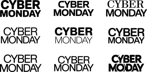 Obraz premium Cyber Monday Typography Lettering Vector Set Isolated on White Background for Promotional Sale Banners